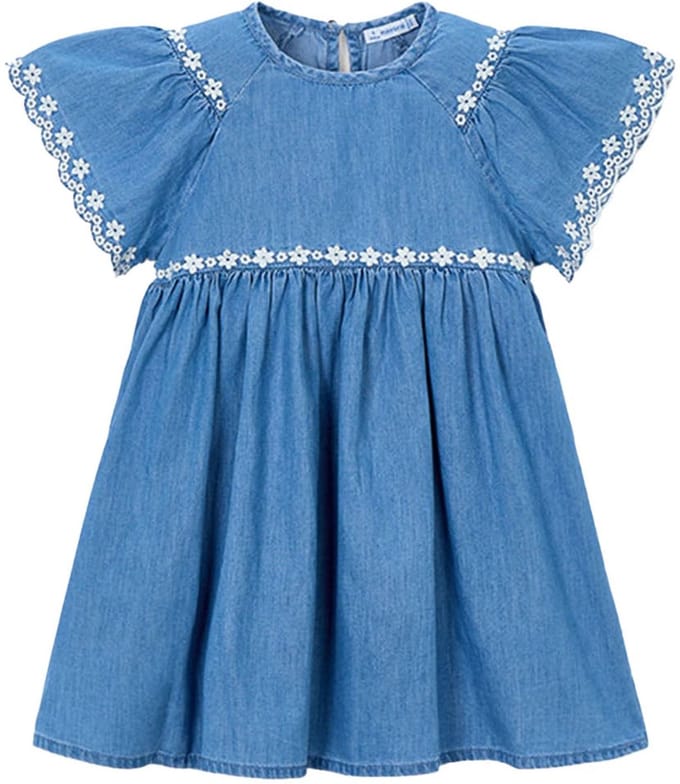 Mayoral - Embroidered dress Medium - Blauw - Maat 98