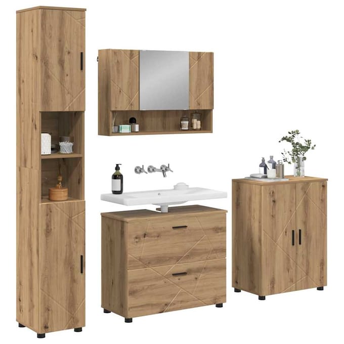 vidaXL - Badkamermeubel - Set - 4 - st - Artisan - Eiken - 35 - x - 30 - x - 192 - cm