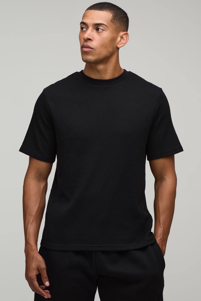 Essentieel Regular Fit Wafel T-shirt | Black | Size Small