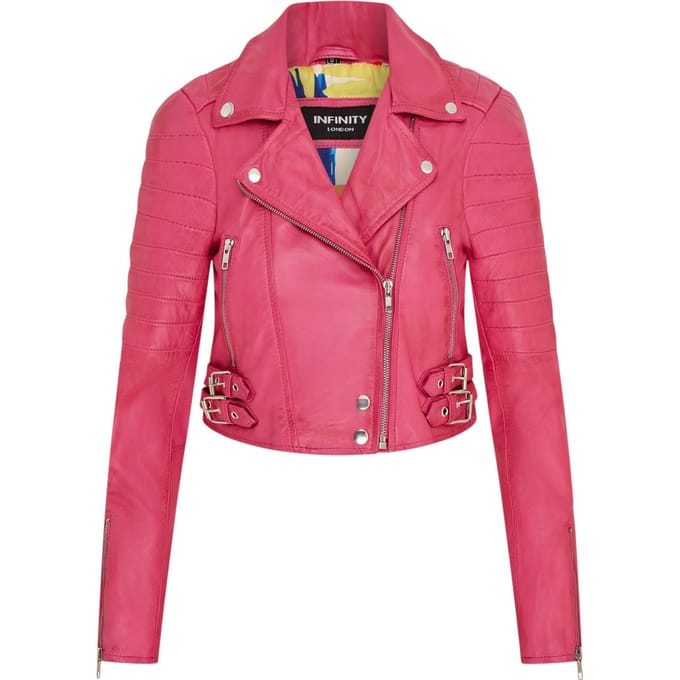 Dames fuchsia roze cropped Brando leren bikerjack - Damascus