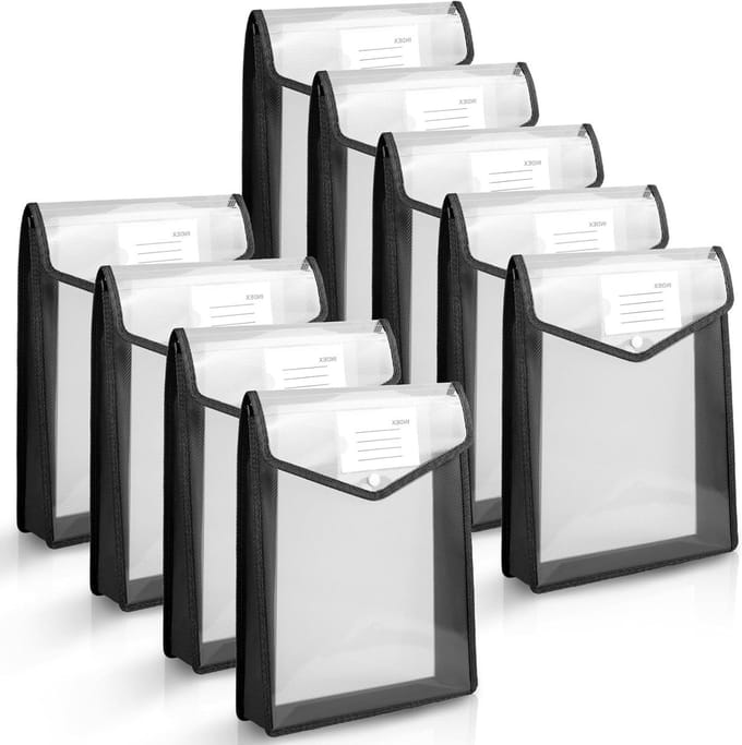 Perforatie Documenthoezen, 9 Stuks A4 Plastic Folders met Labels en Drukknopen voor Documentorganisatie en Archivering