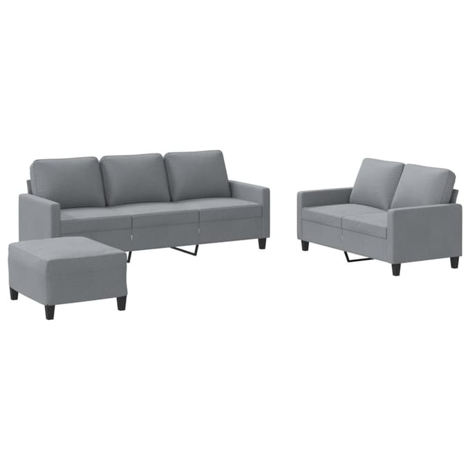 vidaXL - 3-delige - Loungeset - met - kussens - stof - lichtgrijs