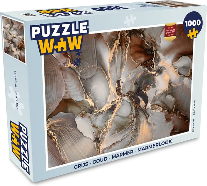 Puzzel Grijs - Goud - Marmer print - Marmerlook - Legpuzzel - Puzzel 1000 stukjes volwassenen