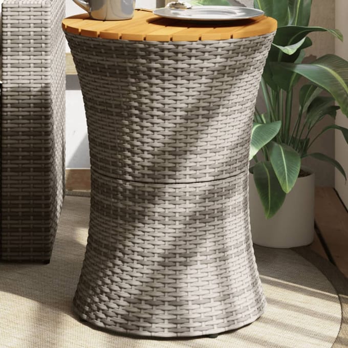 vidaXL - Tuinbijzettafel - trommelvormig - poly - rattan - en - massief - hout - grijs