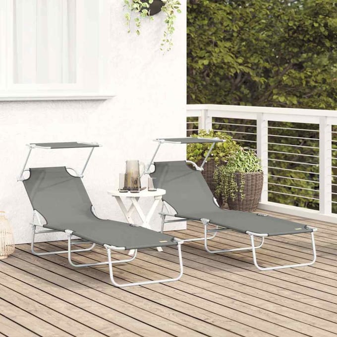 vidaXL Ligstoel 2 pcs Grijs 58 x 188 x 77cm Polyester