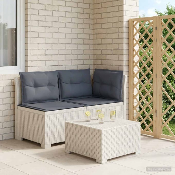 vidaXL - Twee-zits - Tuin - Sofa - met - Kussens - Rieten - Look - 2-zits - PP - Wit