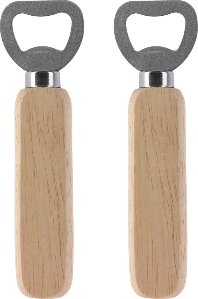 Excellent Houseware Flessenopener - 2x - RVS - eikenhout - 14 cm - bieropener