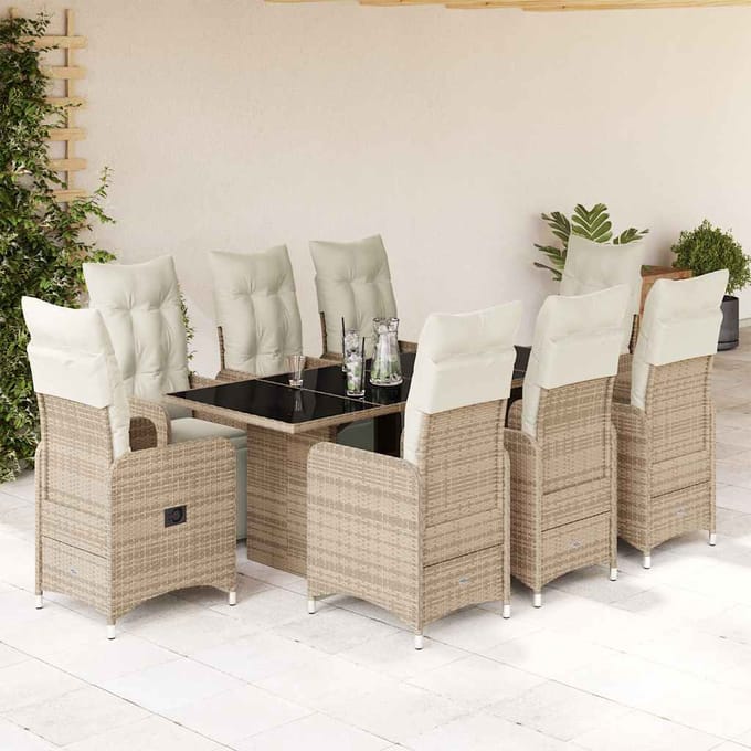 vidaXL - 9-delige - Bistroset - met - kussens - poly - rattan - bruin