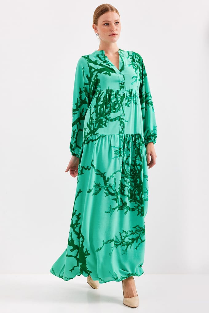 Geprinte V-hals Maxi-jurk