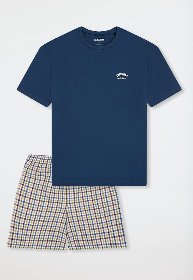 Korte pyjama met ruitjesmotief, atlantisch blauw - Teens Nightwear 140