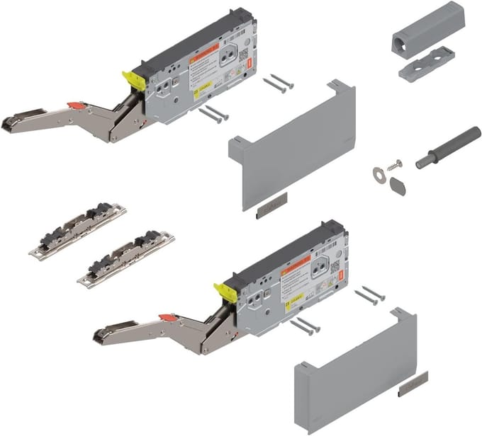 Blum AVENTOS klepbeslag HK top complete set met TIP-ON, soft-close, power factor 1730-5200, lichtgrijs