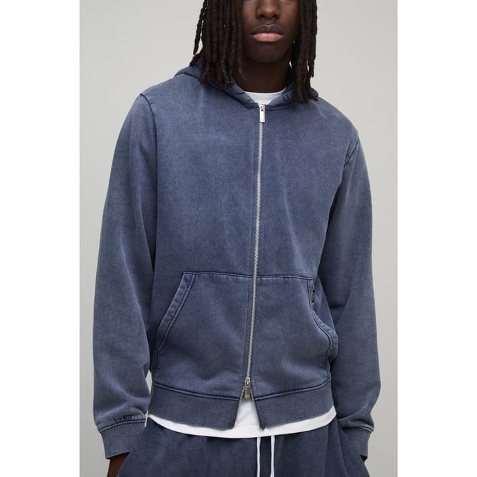 Essential Washed Boxy Zip Through Hoodie | Navy | Size XL
