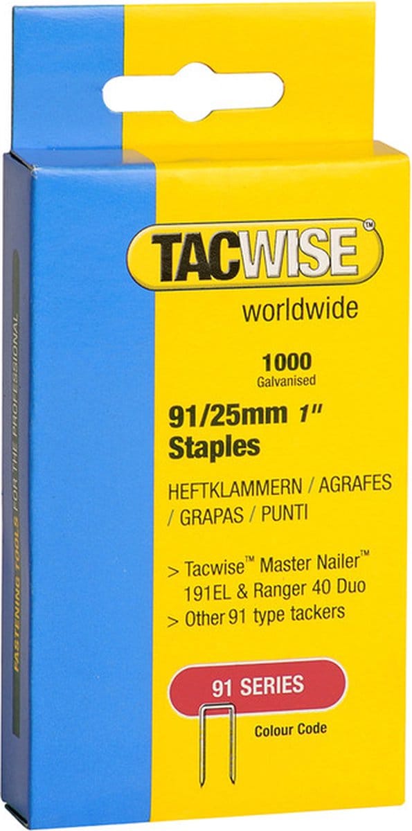 Tacwise nieten voor tacker - Type 91 - 25 mm - Gegalvaniseerd - 1000 stuks