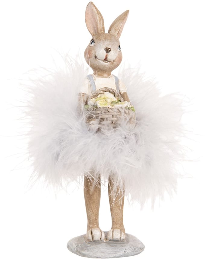 Clayre & Eef Decoratie Beeld Konijn 17 cm Beige Kunststof