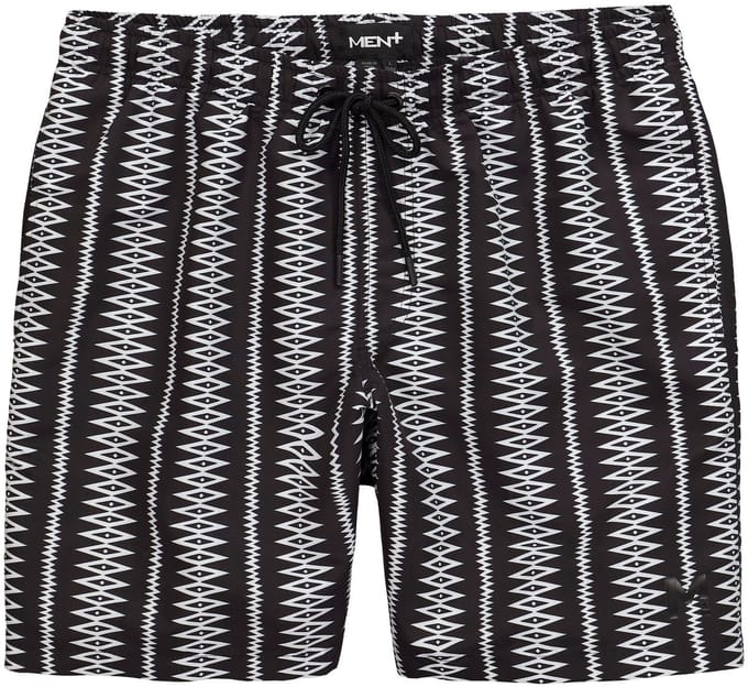 Men Plus - Heren - Zwemshort buikfit all-over print elastische tailleband - Zwart - Maat L
