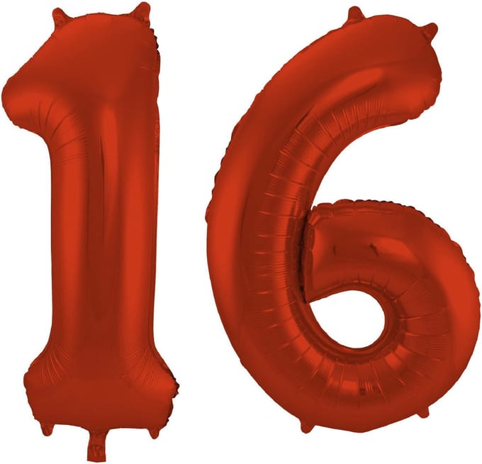 Folat Verjaardag Leeftijd folieballon - 16 jaar - rood - 86 cm - cijferballon groot