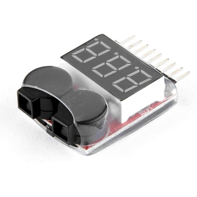 1-8S LiPo Batterij Alarmzoemer | Laagspanningsindicator met Rode LED-lamp | Instelbare Waarschuwing | Voor WLtoys 144001 zwart