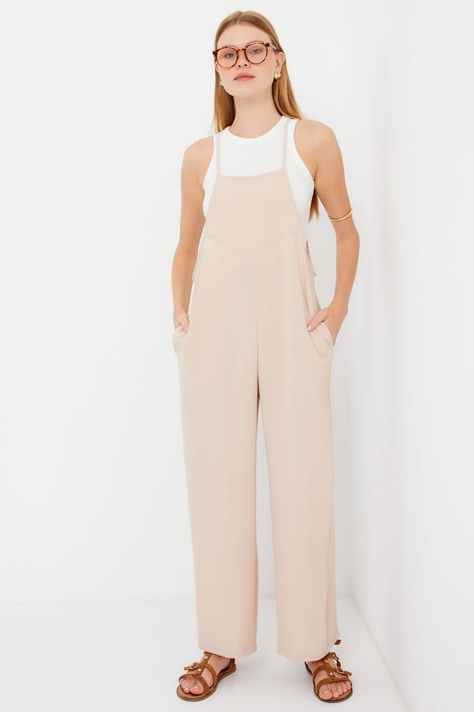 Ontspannen Pasvorm Wijd Pijpen Jumpsuit met Vierkante Kraag