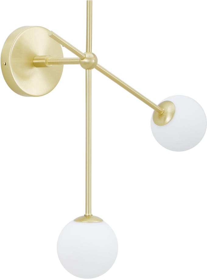 Wandlamp Moon messing en matte melkglas bollen
