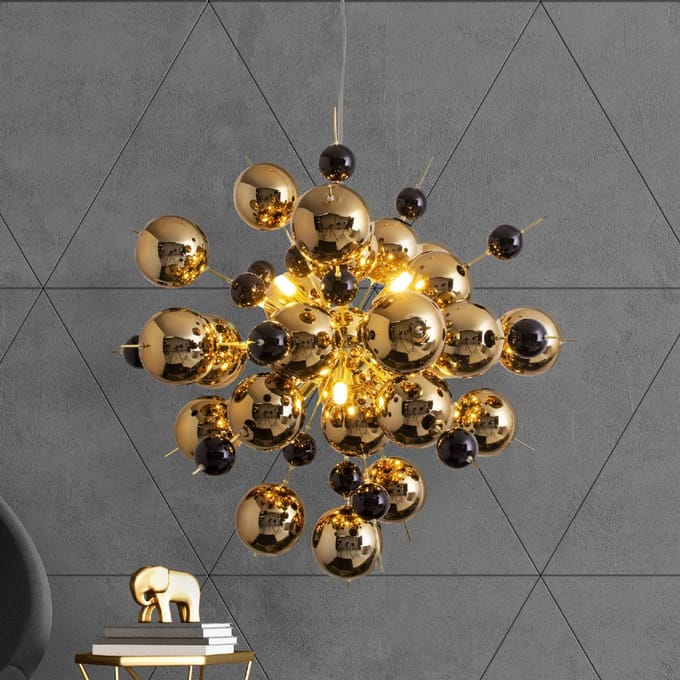 Näve Hanglamp Explosion met gouden bollen