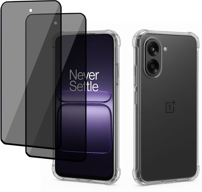 TechNow Hoesje + 2x Privé Screenprotector geschikt voor OnePlus Nord CE 5 Hoesje Screenprotector - Privacy Tempered Glass - Case Transparant