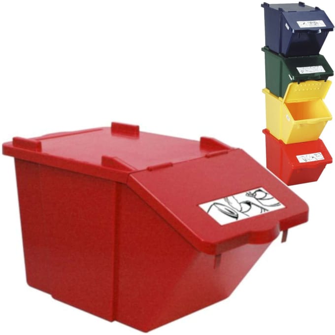 Meva Serie - Rode Sortering Afvalcontainer - 45L - Stapelbaar - Beweegbare Deksel