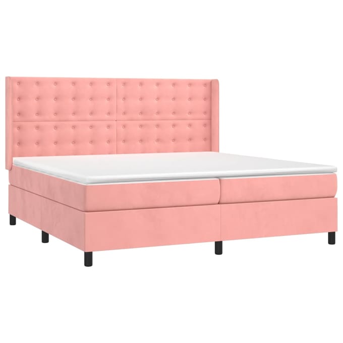 vidaXL - Boxspring - met - matras - fluweel - roze - 200x200 - cm