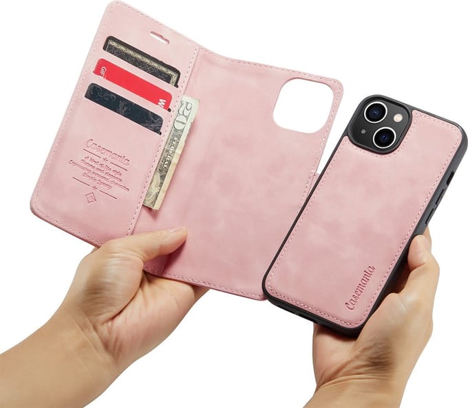 iPhone 15 Plus Bookcase hoesje - CaseMe - Effen Roze - Kunstleer