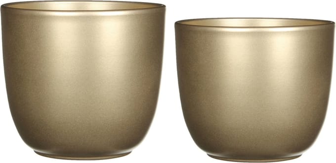 Mica - Plantenpot/bloempot - 2x stuks - keramiek - goud - D12/14.5 cm