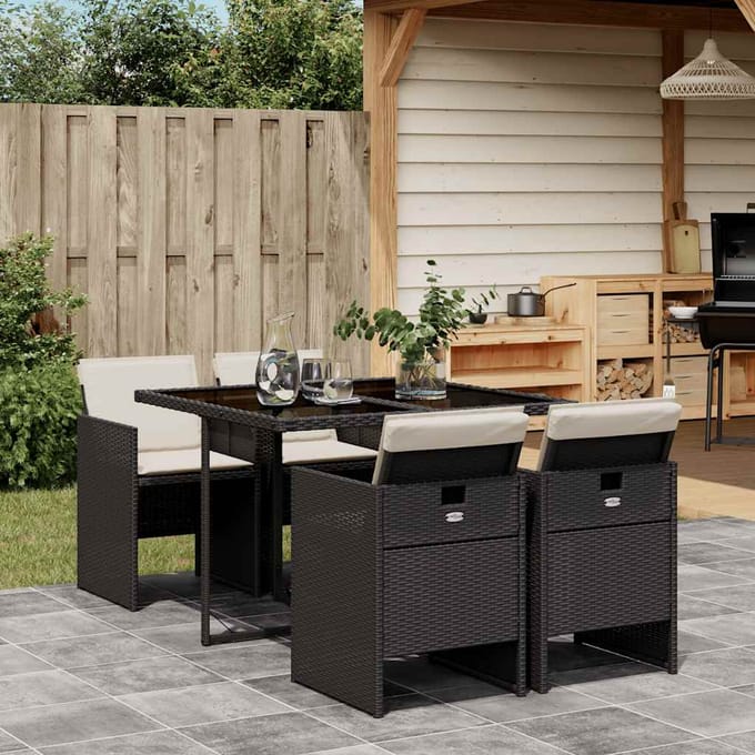 vidaXL - 5-delige - Tuinset - met - kussens - poly - rattan - zwart