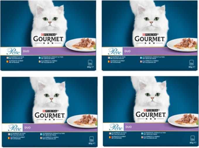 4x Gourmet - Perle Duo Rund & Kip - Kattenvoer Natvoer - 12x85g