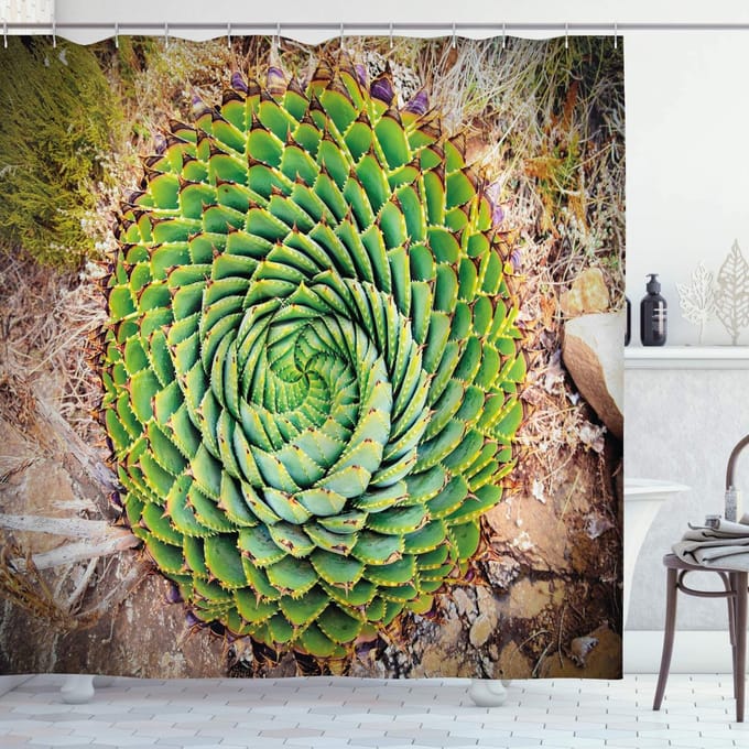 ABAKUHAUS Douchegordijn – Aloe Vera Polyphylla – 175x180 cm – Veelkleurig