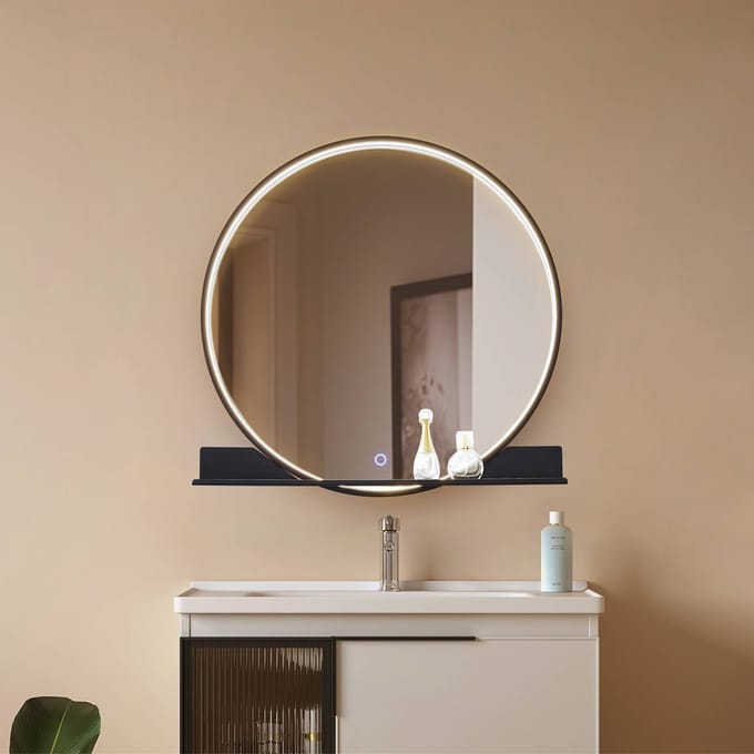 Lucande LED spiegel Miren, zwart, aluminium, CCT, plank