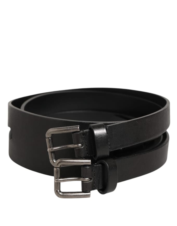 Dolce & Gabbana Zwarte Dubbele Band Leer Riem met Zilveren Gesp