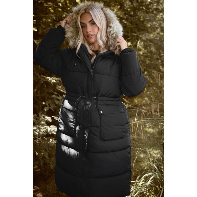 Yours Zwarte Gewatteerde Parka Jas Size 42