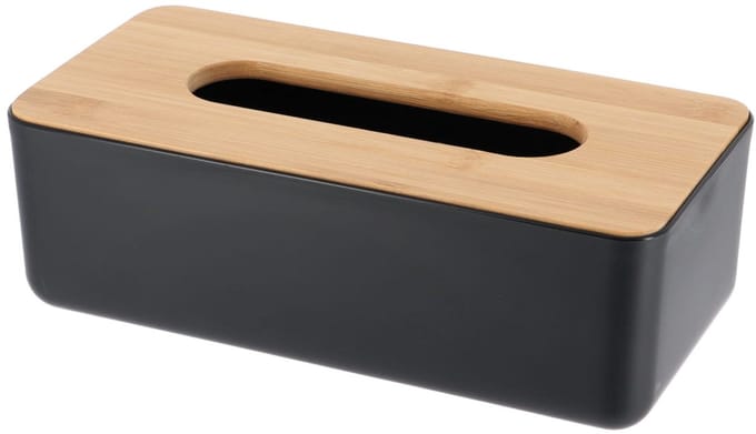 Tendance Tissuebox/tissuedoos - zwart - bamboe hout - 26 x 14 x 7 cm - universeel