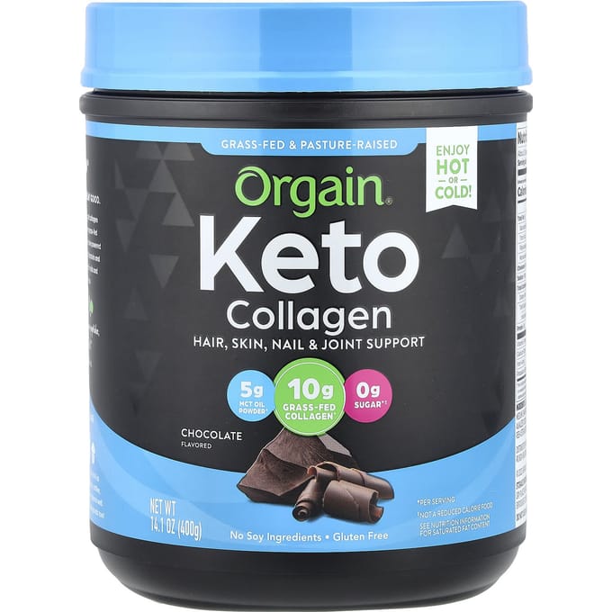 Orgain, keto, poudre de protéine de collagène cétogène, avec huile MCT, saveur chocolat, 0,88 lb (400g)
