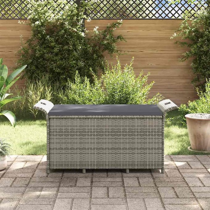 vidaXL - Tuinbank - met - kussen - 116x46x57 - cm - poly - rattan - grijs