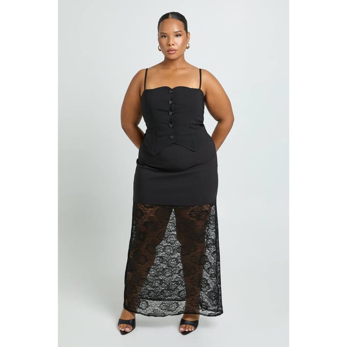 boohoo Dames Plus kanten contrast maxirok | Black | Maat: 16