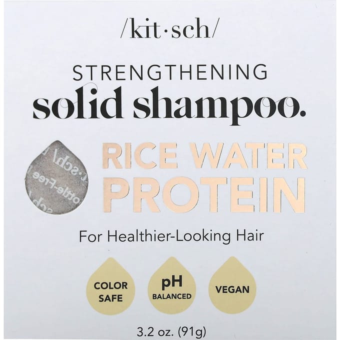 Kitsch, Shampoing solide enrichi, barre, protéines d'eau de son de riz, thé blanc et mandarine, 1 barre, 3,2 oz (91 g) beige