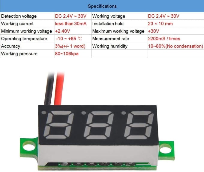 Digitale Voltmeter - Spanningsmeter - Elektrische Metingen - Compact Twee-Draad Ontwerp - 0.28 Inch Display - Rood