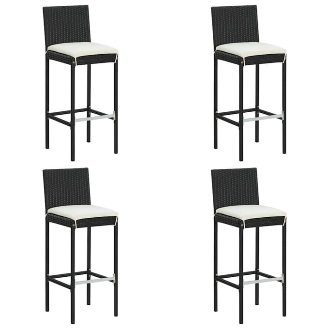 vidaXL Tuinbarkrukken met kussens 4 st poly rattan zwart