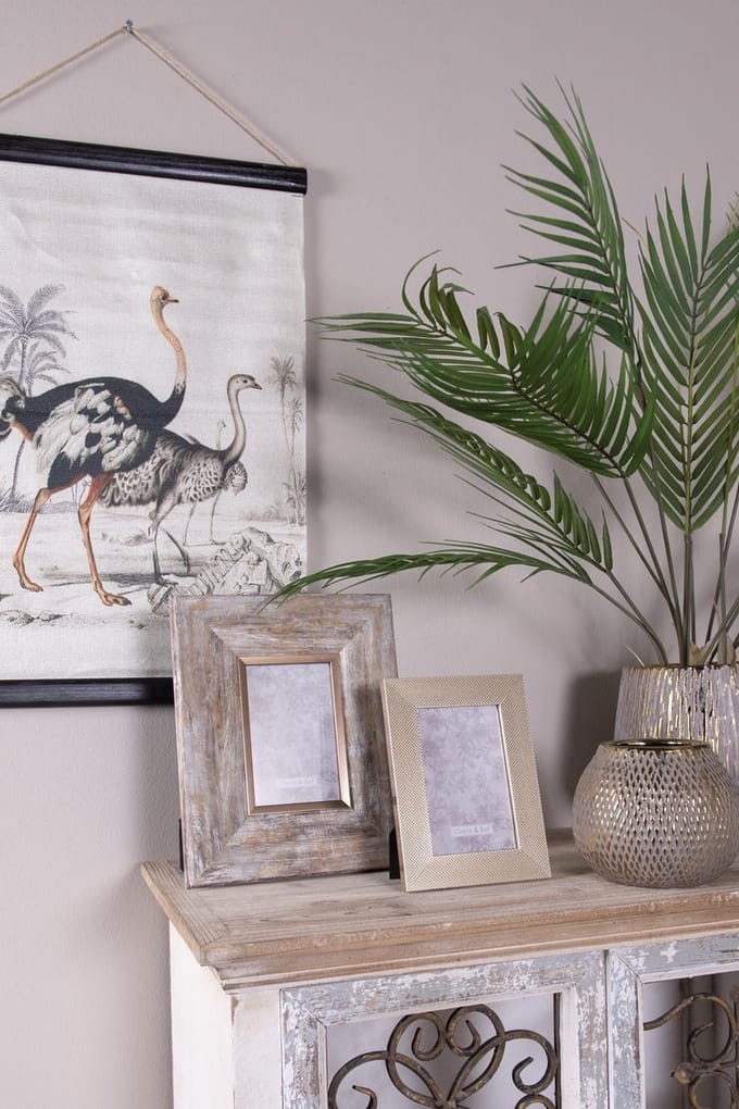 Clayre & Eef Wandkleed 40x2x60 cm Beige Zwart Linnen Struisvogels