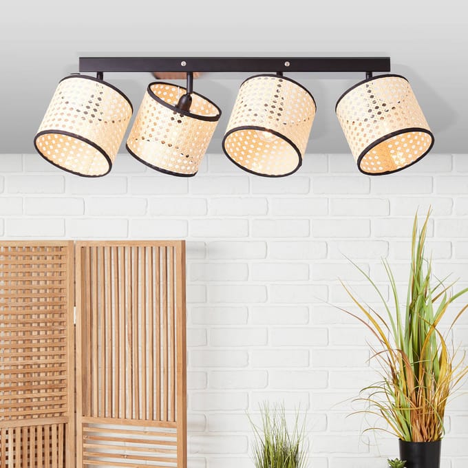 Brilliant Plafondspot Wiley met rotan, 4-lamps