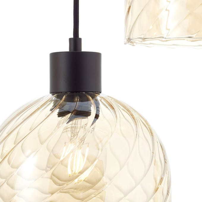 Brilliant Casto - Hanglamp - 6-lichts - E27 max 6x25W - Glas - Amber - Zwart