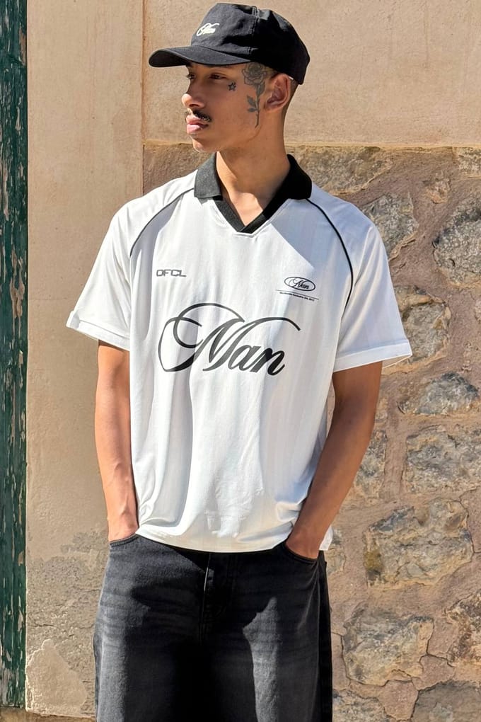 Regular Fit Heren Voetbal Top Met Print | Ecru | Size Large