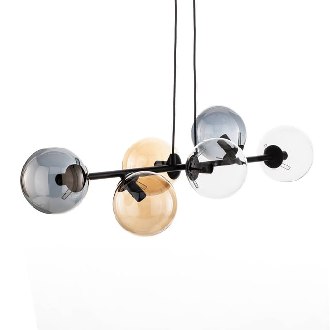 EMIBIG LIGHTING Hanglamp Glassy, 6-lamps, grafiet/amber/helder, glas, 110 cm