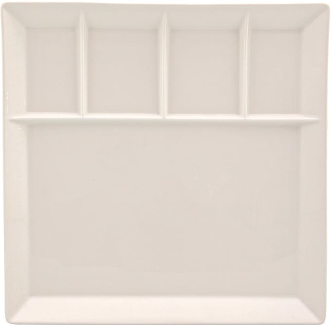 Wit fondue/gourmet bord - 5-vaks - vierkant - 1 stuks - aardewerk - 24 cm
