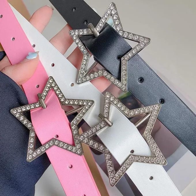 Y2K Star Buckle Belt Roze Leren Elastische Binding Versierde Tailleband Sprankelende Strass Retro Bruid Decoratie Accessoires