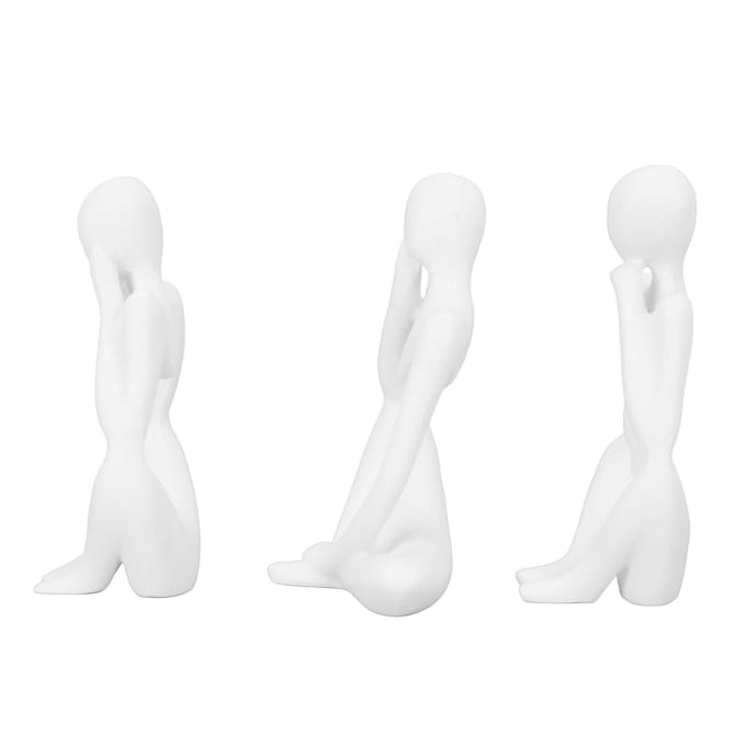 3-delig Denkerbeeld Abstracte Sculptuur Witte Hars Denker Sculptuur Ornament voor Thuis Bureau white